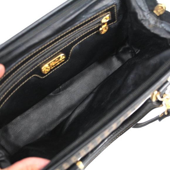 Fendi Brown Black Striped Canvas Leather Handbag Crossbody Dust Bag Included FF - Picture 7 of 9